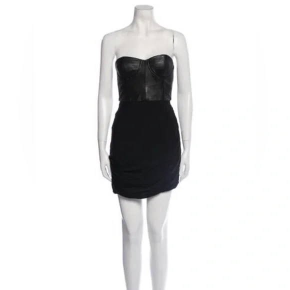 Alice + Olivia black leather corset mini dress
